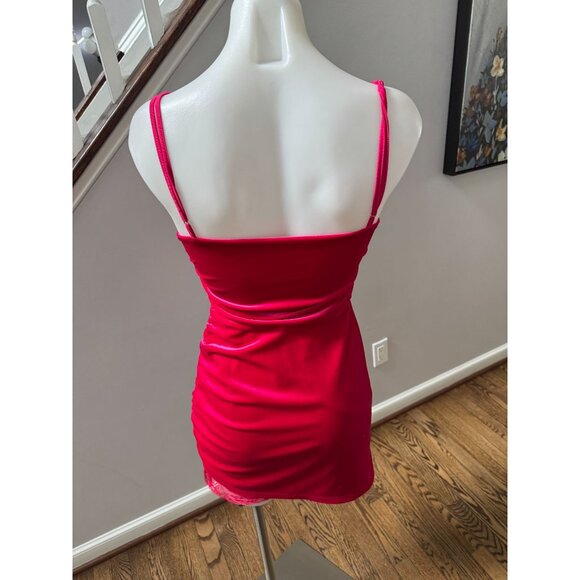 Lovers + Friends Dylan Velvet and Lace Hot Pink Mini Dress Size XS - Picture 6 of 6